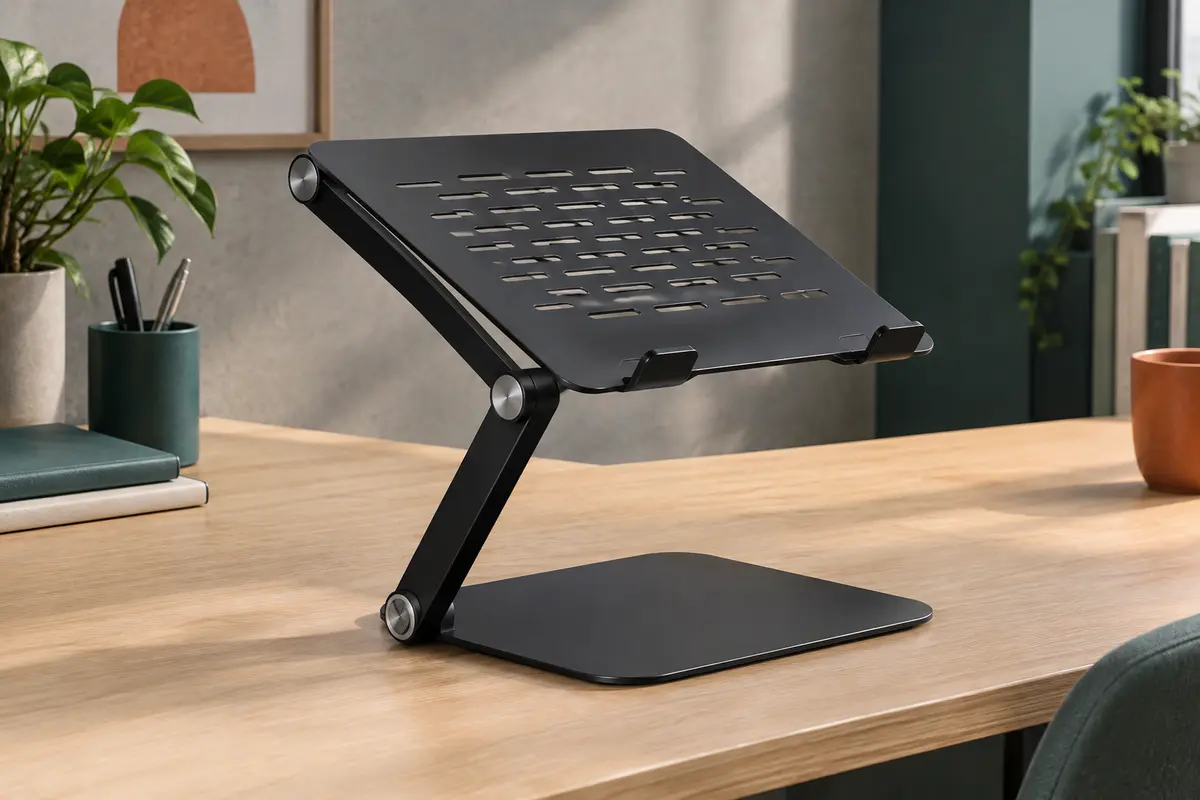 Support Eoiwuy B20 en aluminium noir, pliable, avec plateforme ajourée et structure réglable en Z