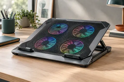 Support ventilé noir Klim Turbofrost avec quatre ventilateurs, base en aluminium et éclairage RGB